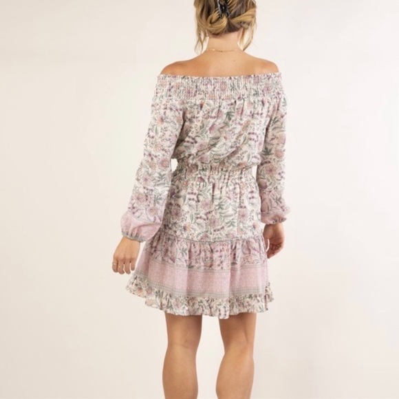 LOVESTITCH Pink Floral Ruffle Off-Shoulder Boho Mini Dress Small Nwt - Picture 3 of 14